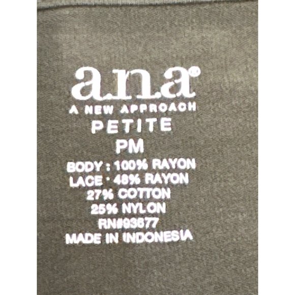 A.N.A. A New Approach Olive Green Black Lace 100% Rayon Short Sleeve Blouse Size - Picture 5 of 8